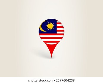 Pin Icon with Malaysia National Flag. Location Marker Icon.