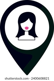 Pin icon. Map pointer with woman silhouette. Map markers. Vector illustration