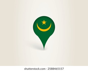 Pin Icon with Mauritania National Flag. Location Marker Icon.