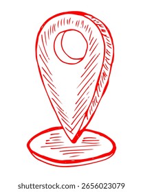 Pin icon red map hand drawn vector illustration location navigation travel.