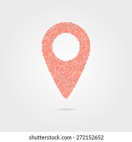pin icon from red points with shadow. concept of geolocation, geographic, positioning, guide, geotagging, mapping, targeting, placement, tagging. flat style modern logo design vector illustration