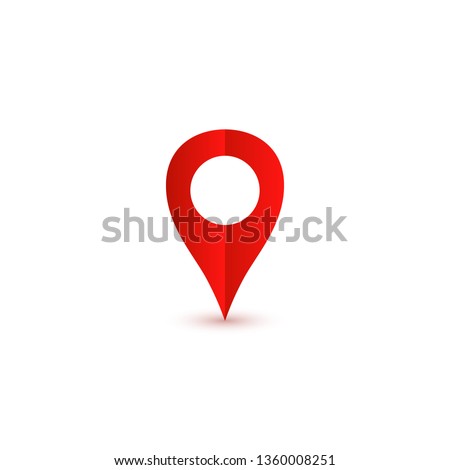 Pin icon red with shadow. Location icon. Vector illustration