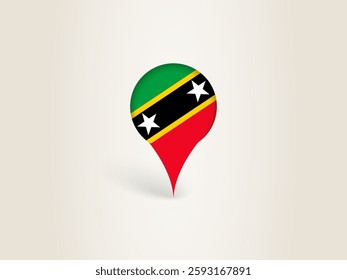 Pin Icon with Saint Kitts and Nevis National Flag. Location Marker Icon.