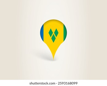 Pin Icon with Saint Vincent and the Grenadines National Flag. Location Marker Icon.