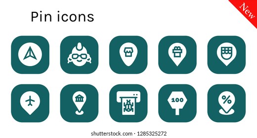  pin icon set. 10 filled pin icons. Simple modern icons about  - Navigation, Punk, Location, Placeholder, Pin, Atm, Road sign