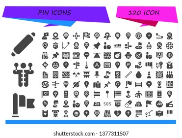 pin icon set. 120 filled pin icons.  Collection Of - Rolling pin, Flag, Voodoo doll, Location, Destination, Flags, Placeholder, Gps, Track, Safety Push Bowling