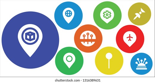 pin icon icon set. 9 filled pin icon icons.  Simple modern icons about  - Pin, Place, Pins