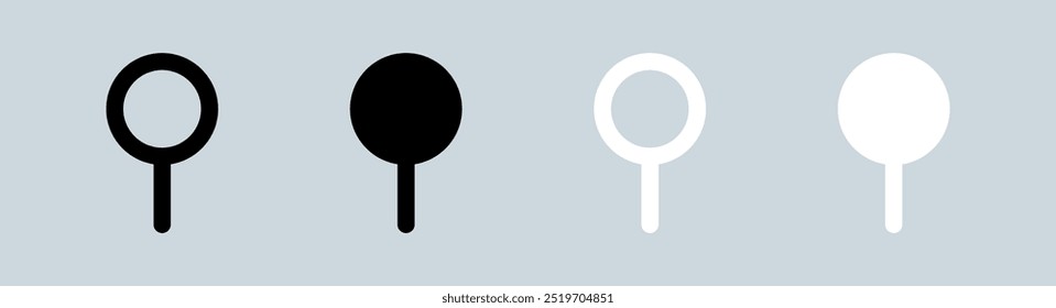 Pin icon set in black and white. Attachment signs vector illustration.