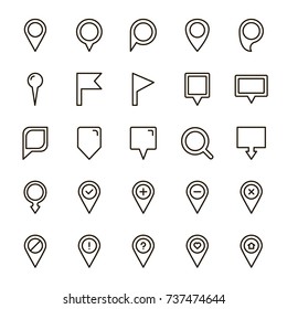 Pin icon set. Collection of high quality outline technology pictograms in modern flat style. Black map pin symbol for web design and mobile app on white background. Map marker line logo.