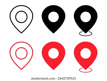 Pin icon set. Location, map pointer, destination symbol. Point, position marker. Vector illustration.
