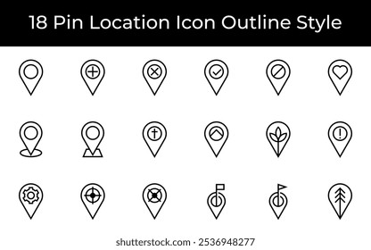 Pin Icon Set, Location Mark Icon Bundle Outline Style