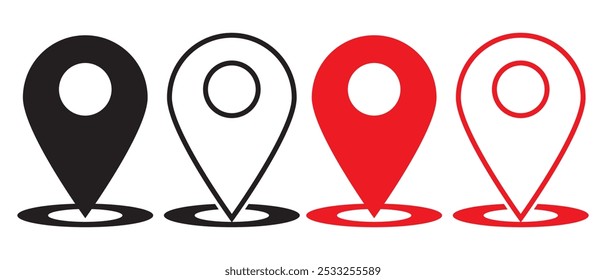 Conjunto de iconos de pin. Icono de Locación. Icono de destino. Vector de mapa