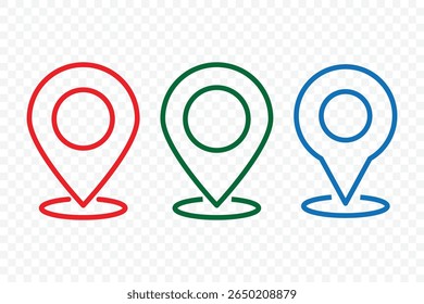 Conjunto de iconos de pin. Vector del Pin de la Locación, GPS, marcador de posición del mapa. Marcador de navegación Símbolo de lugar de Dirección. Símbolo de destino. Ilustración vectorial