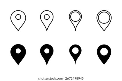 Conjunto de iconos de pin. Icono de Locación. Icono de destino. Vector de mapa