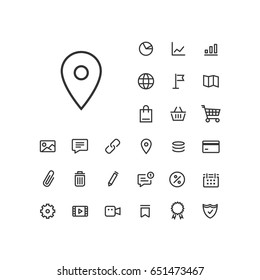 Pin icon in set on the white background. Universal linear icons to use in web and mobile app.