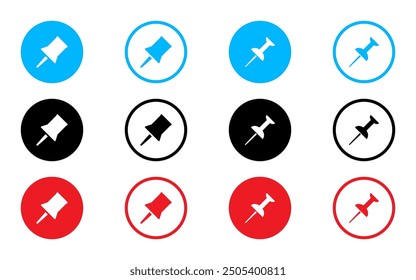 Pin icon set paper push pin vector icons document file note attachment education marker pointer drawing pin push business notice button pinned	