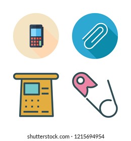 pin icon set. vector set about safety pin, atm, paper clip and cash machine icons set.
