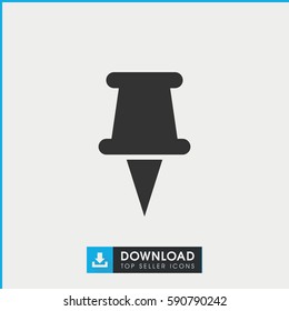 pin icon. Simple filled pin icon. On white background.