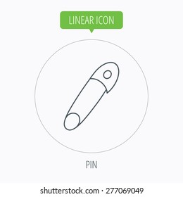 Pin icon. Stationery sign. Attachment symbol. Linear outline circle button. Vector