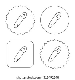 Pin icon. Stationery sign. Attachment symbol. Flat circle, star and emblem buttons. Labels design. Vector