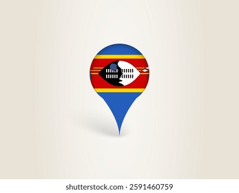 Pin Icon with Swaziland National Flag. Location Marker Icon.