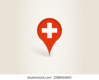 Pin Icon with Switzerland National Flag. Location Marker Icon.