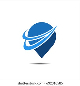 Pin icon with swoosh as travel transportation