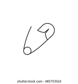 Pin icon in thin outline style. Baby diaper fastener clothes closed