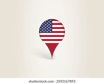 Pin Icon with USA National Flag. Location Marker Icon.