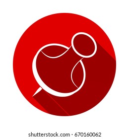 Pin icon vector isolated on red background with long shadow. flat icon