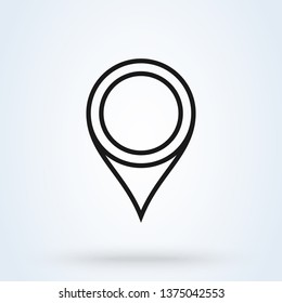 Pin icon vector line art. Location sign Isolated on white background. Navigation map.