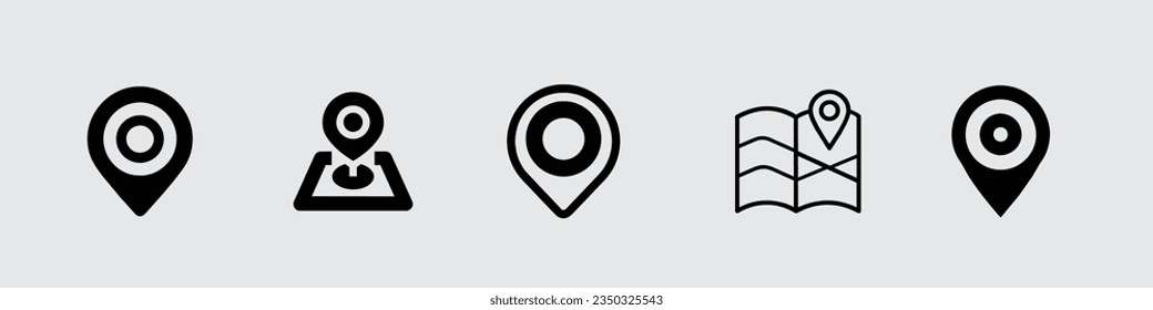 Vector de icono de pines. Símbolo de icono de ubicación aislado, vector de icono Ubicación. icono de destino. pin de asignación, punto de anclaje de línea delgada, iconos de ubicación en fondo blanco