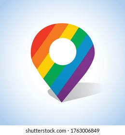 Pin icon vector. Rainbow colour. Location sign Isolated. LGBT community symbol. Navigation map, direction, place, compass, contact, search concept. LGBTQ+ related symbol.Love, Freedom, Support. Vector