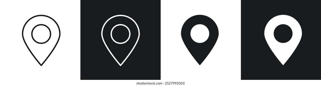Pin icon vector icon set black filled and outlined style.