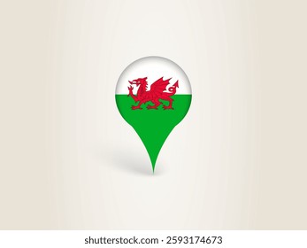 Pin Icon with Wales National Flag. Location Marker Icon.