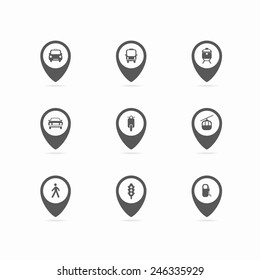 Pin icons - Element map pointers icon set on white background. Vector illustration EPS10.