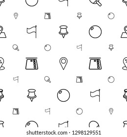 pin icons pattern seamless white background. Included editable outline location, ping pong racket, flag, credit card in atm, bowling ball icons. pin icons for web and mobile.