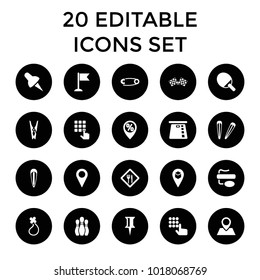 Pin icons. set of 20 editable filled pin icons such as hair barrette, hand on atm, credit card in atm, flag, location, restaurant. best quality pin elements in trendy style.