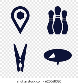 Pin icons set. set of 4 pin filled icons such as location
