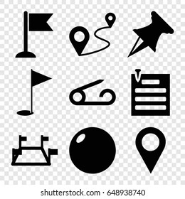 Pin icons set. set of 9 pin filled icons such as flag, distance, gold flag, locations