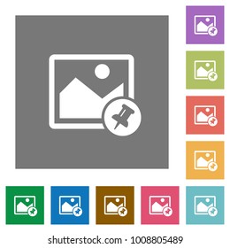 Pin image flat icons on simple color square backgrounds
