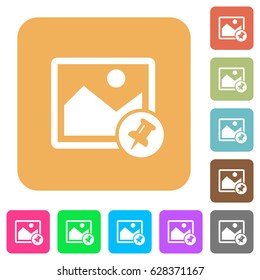 Pin image flat icons on rounded square vivid color backgrounds.