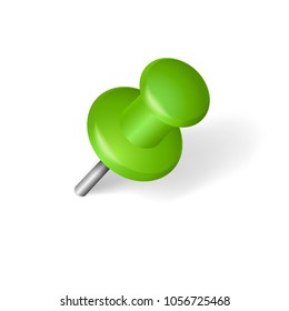 Pin  isolated on white background.Green office realistick pin with shadow isolated on a white background 