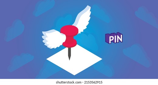 Pin isometrisches Design Symbol. Vektorgrafik, Web-Illustration. 3D-Farbkonzept