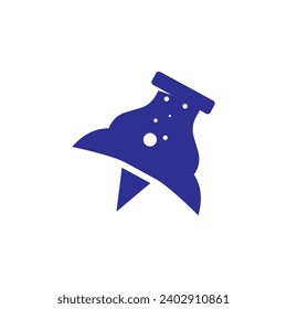 ilustración vectorial del diseño del logotipo del cohete de laboratorio de pin.