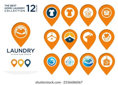 Pin Laundry icon set Logo Design Template . vector illustration