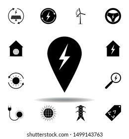 pin, lightning icon . Set of alternative energy illustrations icons. Can be used for web, logo, mobile app, UI, UX
