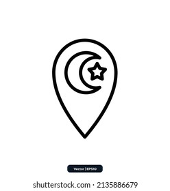 pin Line icon. Ramadan, Islamic holiday symbols collection. Islamic icons, Muslim day signs icon isolated on white background. Quran Book, Traditional Lanterns. eps 10.