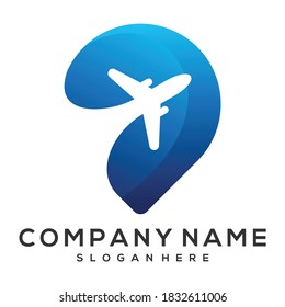 pin location with airplane illustration vector logo