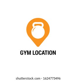 Pin Location with barbell logo vector design for gym and fitness